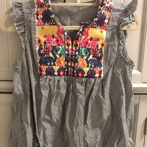 Madewell Striped and Embroidered Top